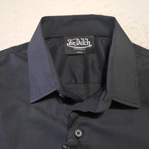 Von Dutch Graphic Button-Front Long Sleeve Shirt Men’s SMALL Solid Black - Picture 4 of 7